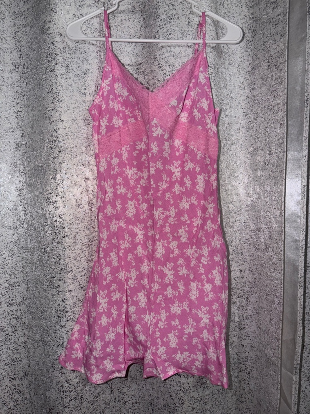 Women's Pink Floral Lace-Trim Slip Dress